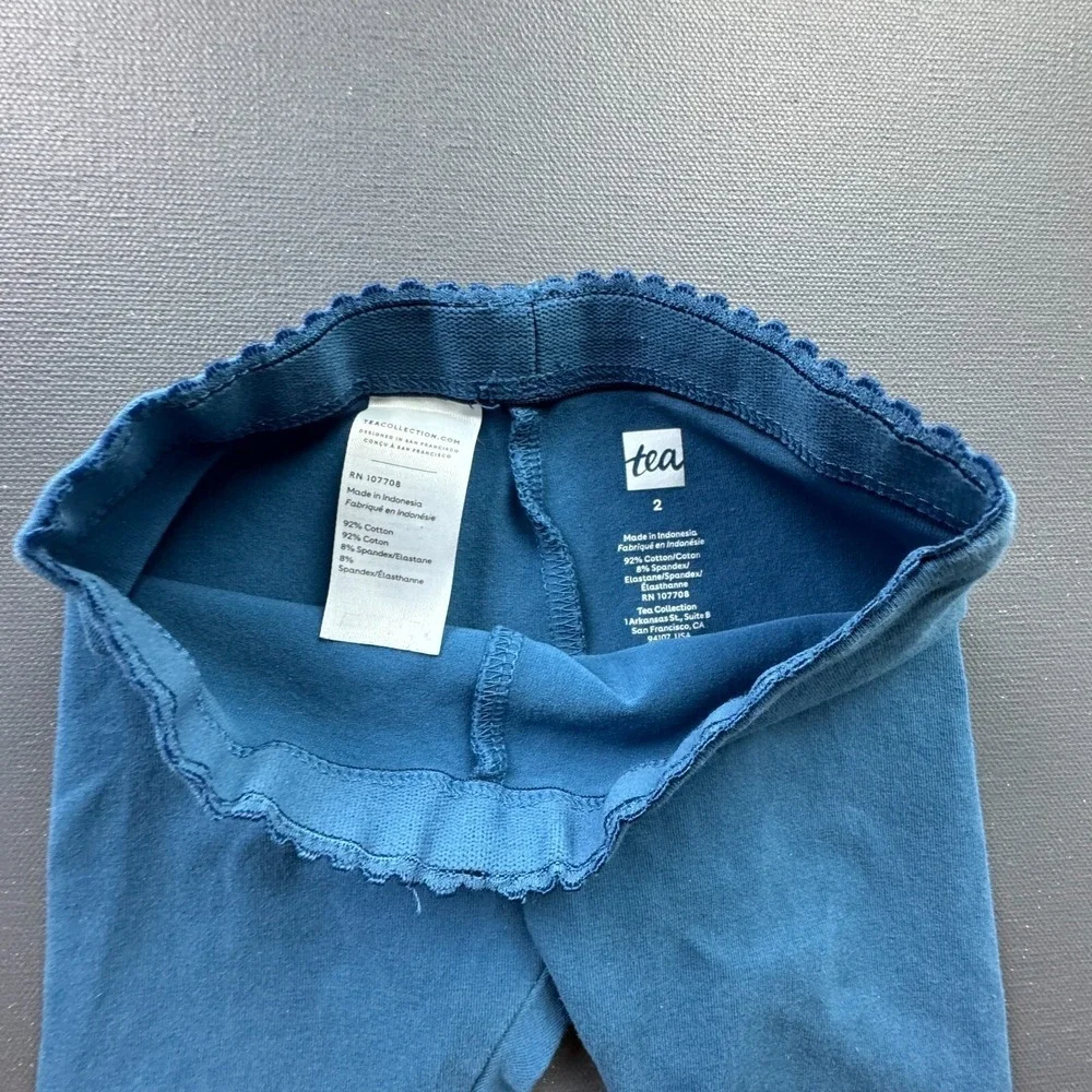 Tea Collection Toddler Girls Size 2T Blue Leggings Cotton Blend Scallop Stretch